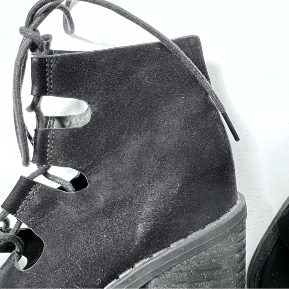 ASOS Black Faux Suede Lace Up Peep Toe Block Heels Size 6 - Picture 13 of 14